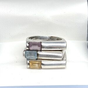 Vintage SU Triple Stacking Ring Amethyst Topaz Citrine 925 Sterling Silver Ring